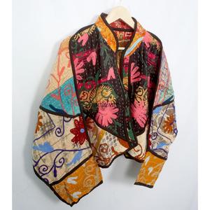 Chaqueta Kantha de diseño en algodón, recién llegada, multicolor, estilo étnico, bordada, con cierre abierto, hecha a mano, estilo vintage. - Product Image 5