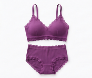 Soutien-gorge sans armatures pour femme, violet, avec dentelle, en tricot de spandex respirant, à porter au quotidien, demi-bonnet, non doublé - Product Image 1
