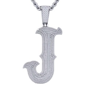 Colgante de Plata con Inicial J de Moissanita |   Collar con Letra J en Plata de Ley 925 |   Colgante de Letra con Cristales |   Joyería Hip Hop - Product Image 3