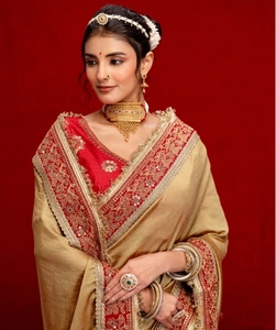 Sari de Mezcla de Seda Bordado y Adornado al Estilo Bollywood KV - Product Image 1
