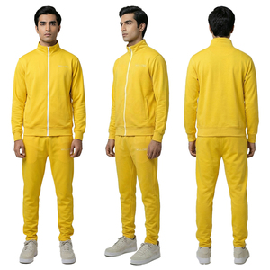 Winter Men's <b>Hooded</b> Plus Size Bright Yellow Full <b>Zip</b> Jacket Jogger Pants Regular Fit Casual Sportswear Custom 100% Cotton - Product Image 1