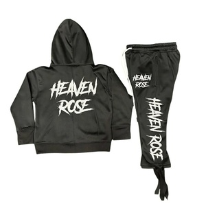 Ensemble de survêtement unisexe Heaven Rose noir à imprimé graphique, style streetwear, 2 pièces, jogging, vente en gros, tenue urbaine hip-hop - Product Image 2