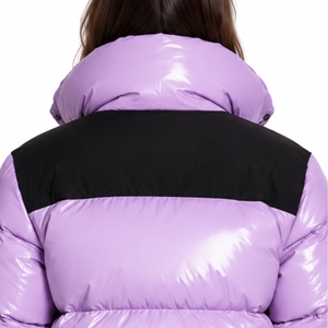 Custom <b>Women</b> Hooded Puffer Jacket Quilted Winter <b>Coat</b> Full Zip Solid Color Logo Front Polyester Wadding Thick Outerwear - Product Image 5