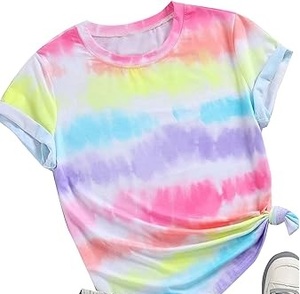 Camisetas de Último Diseño con Estampado Tie Dye, Manga Corta, 100% Algodón, Corte Recortado, Estilo Urbano para Mujer, Transpirables, OEM - Product Image 6