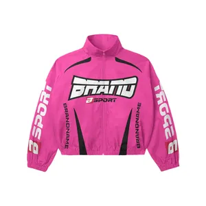 Bright Pink Windbreaker Tracksuit Set | Oversized <b>Zip</b> Hooded Jacket & Pants | Streetwear Matching Set OEM Private Label - Product Image 2