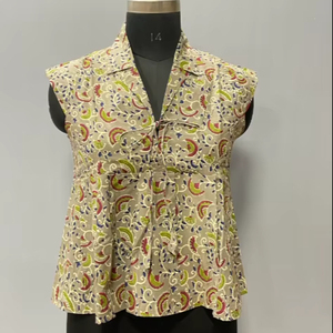 เสื้อกล้ามผ้าฝ้ายพิมพ์ลายบล็อกสำหรับผู้หญิง สไตล์ญี่ปุ่น รักษ์โลก เหมาะสำหรับฤดูร้อน ลายดอกไม้ สวมใส่สบายๆ สำหรับงานปาร์ตี้ - Product Image 1