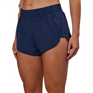 Shorts de sport tricotés bleu marine taille haute pour femme, à taille élastique, séchage rapide, coupe tendance, commande en gros OEM - Product Image 1