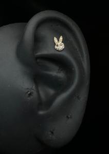Dainty Bunny Lab Grown Diamond <b>Stud</b> <b>Earring</b> In 14K Gold <b>Helix</b> Piercing Design - Product Image 2