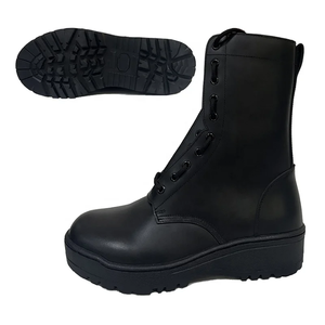 Botas de Motociclista de Cuero Negro para Hombre, Altura Media, Impermeables, para Invierno, Deportes al Aire Libre, con Cierre de Cremallera y Botón - Product Image 1