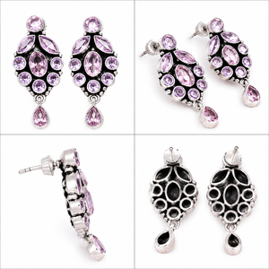 Vente en gros de boucles d'oreilles pendantes en améthyste plaquées argent ARTS JEWELS |   Boucles d'oreilles pendantes bohèmes avec pierres précieuses pour soirée |   Bijoux indiens - Product Image 6