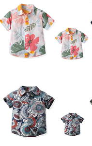 เสื้อเชิ้ตแขนสั้นพิมพ์ลายเขตร้อนสำหรับเด็กผู้ชาย เสื้อลำลองคอปกพับได้ โพลีเอสเตอร์ เสื้อฤดูร้อน - Product Image 2