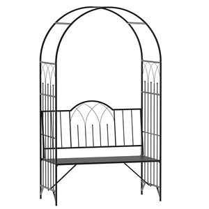 Pergola da Giardino in Metallo 23.25" x 80" con Panchina e Decorazioni Intagliate per 2 Persone, Ideale per Matrimoni e Patio - Product Image 1