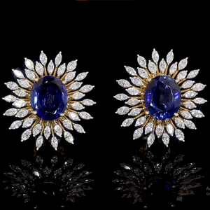 Pendientes de Lujo con Zafiro Azul Ovalado de Laboratorio y Diamante Cultivado en Laboratorio con Forma de Marquesa | Joyería de Novia y de Cóctel | OEM ODM - Product Image 1