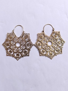 Handmade Gold Mandala Filigree Hoop Earrings <b>Large</b> Intricate Cutout Boho Ethnic Statement Jewelry - Product Image 4