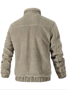 Veste en polaire à col montant pour homme, décontractée, fermeture éclair, doublure en sherpa, coupe classique, couleur unie, vêtements d'extérieur - Product Image 3