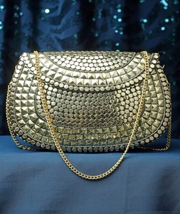 Custom Made Durable <b>Silver</b>-Plated Metal Rectangle <b>Clutch</b> Bag Chain Strap Button Handmade Fashion Design F S International for - Product Image 3