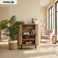 Mueble de Salón Moderno de Madera con 4 Estantes, Mueble de Almacenamiento de Diseño Escandinavo para el Hogar