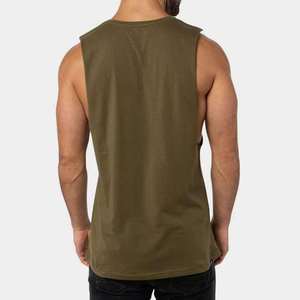 Hot Selling Custom Vintage <b>Loose</b> Fit Casual <b>tank</b> <b>Tops</b> Drop Arms Whole Gym Fitness Men's 100% Cotton Breathable TankTop For mens - Product Image 5