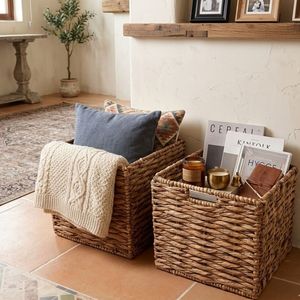 Cesta de Almacenamiento Cuadrada de Jacinto de Agua Natural, Cesta Tejida a Mano para Decoración del Hogar - Product Image 1