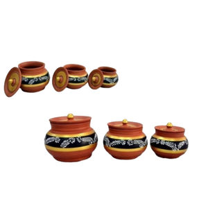 Juego de Recipientes de Terracota Pintados a Mano con Tapa, Ecológicos y Resistentes a Fugas, Estilo Rústico - Product Image 1