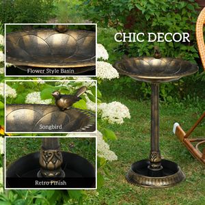 Vasca per Uccelli Decorativa in Bronzo Anticato da 28 Pollici con Piedistallo e Statue di Uccelli per Ornamento del Giardino e Alimentazione degli Uccelli - Product Image 5