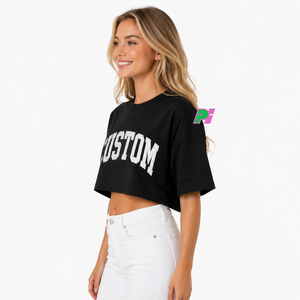 Camiseta Corta Negra para Mujer, con Estampado de Letras Personalizado, Cuello Redondo, Manga Corta, Corte Holgado, Informal, Primavera Verano, 100% Algodón Jersey - Product Image 5