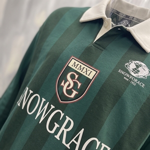 Veste de rugby rayée Snowgrace à manches longues avec logo brodé, col rabattu, coupe classique, vêtements unisexes pour adultes - Product Image 5