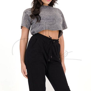 Nueva Llegada: Top Corto Transpirable para Mujer, Lavado Ácido, Algodón de Alta Calidad, Cuello Redondo Formal, Manga Casquillo, Secado Rápido, Largo Corto - Product Image 2