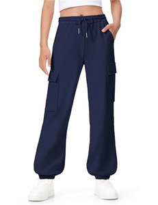 Pantalon de jogging cargo ample pour filles, taille élastique, logo personnalisé, tissu tricoté, beige, pour enfants - Product Image 6