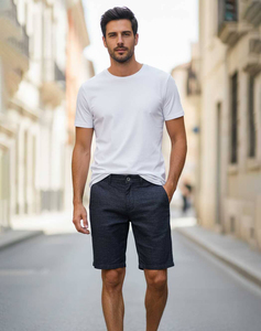 Shorts Bermuda en Coton Uni pour Homme, Taille Mi-Haute, Fermeture Boutonnée, Style Décontracté, Tissu Respirant - Product Image 1