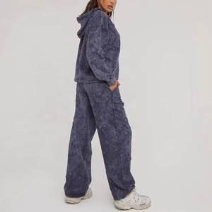 Ensemble de survêtement streetwear pour hommes et femmes, veste coupe-vent, pantalon de jogging, effet délavé, imprimé uni, à capuche, logo personnalisé, maternité - Product Image 2