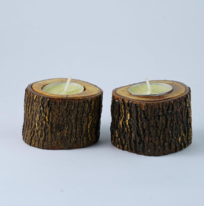 Ensemble de 3 porte-bougies en bois rustique, porte-bougies à cire naturelle pour la décoration de la maison, de la table de mariage - Product Image 4