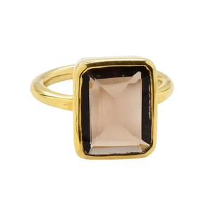 Trendy Smoky <b>Quartz</b> Gemstone <b>Rings</b> - Handmade Collet Setting Rectangle Shape Gold Plated <b>Rings</b> - Product Image 1