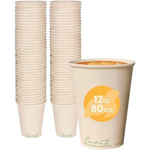 Gobelets à café jetables 100% compostables [12oz 80 pièces] Gobelets en papier de bambou écologiques de qualité supérieure Vaisselle biodégradable jetable - Product Image 1