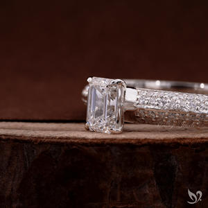 emerald cut 0.50 CT lab grown <b>diamond</b> <b>ring</b> with micro pave band in 10K white gold IGI certified engagement <b>ring</b> - Product Image 2