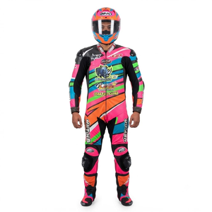 Combinaison de course Kawasaki Premium pour homme, 1 pièce, en cuir de vache véritable/cuir de kangourou, style MotoCP, combinaison de course sur circuit, niveau de protection 2 - Product Image 1