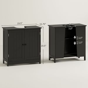 Mobile Bagno Nero con Lavabo a Colonna, Armadietto Sottolavabo a 2 Ante con Ripiano - Product Image 3