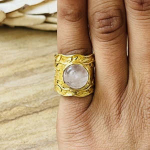 High Demand Silver Eye Boho Moonstone <b>Ring</b> <b>Chunky</b> Brass Jewelry Women 18k Gold Plated Floral Style Band Statement Ethnic <b>Ring</b> - Product Image 4