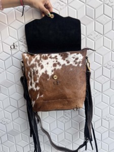 Western Cowhide Fur <b>Leather</b> Western Style Bag Hand <b>Tooled</b> Carving Fringe Bags New Design Hot Selling Shoulder Bags for Women - Product Image 5