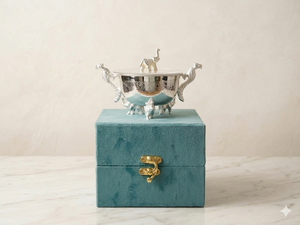 Bol décoratif en métal artisanal au design moderne, éléphant et paon, boîte en velours, cadeau |   Décoration d'intérieur de haute qualité pour un anniversaire - Product Image 2