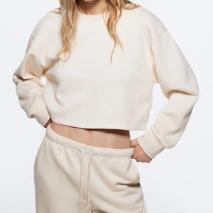 Conjunto Deportivo Informal de Manga Larga con Top Corto, Estilo Fleece, Técnica de Teñido Liso, para Uso Diario - Product Image 5