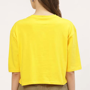 INDEX APPAREL Women's Yellow Crop <b>Top</b> Crew Neck Three Quarter Sleeve Character Print Casual Spring Summer Wear - Product Image 3