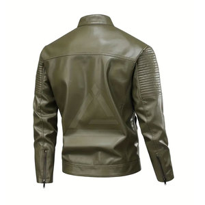 Chaqueta de cuero para hombre estilo bomber, chaqueta de cuero genuino con acabado suave, cremallera segura y bolsillos laterales. - Product Image 2