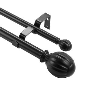 Tenda regolabile 36-72 pollici (3-6 piedi) nera a doppia asta 1 \ "3/4 \" diametro drappeggi per finestre Finials per tende oscuranti - Product Image 1