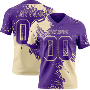 Camiseta de Fútbol Americano Personalizada en Morado y Dorado para Hombre, Cuello en V, Manga Corta, Sublimada, Absorbe la Humedad, Corte Regular, Nombre y Número del Equipo - Product Image 1