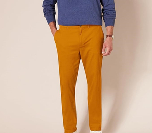 Pantalon chino homme couleur moutarde, coupe droite, taille mi-haute, décontracté, en tissu tissé, avec braguette boutonnée et poches, style automne - Product Image 4