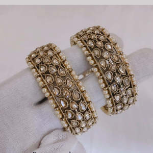 <b>Gold</b> Plated Crystal Stone and Pearl Bracelet <b>Set</b> Elegant and Luxurious <b>Bangles</b> Collection for Women Wedding Party Wear - Product Image 1