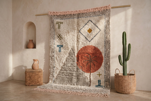 Tapis marocain en laine noué à la main Beni Ourain, paysage désertique tribal, tapis shaggy berbère, décoration de luxe pour la maison - Product Image 2
