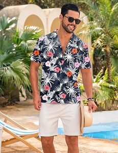 Camisetas de verano con estampado tropical de playa, cuello en V, botones, blusas florales de manga corta - Product Image 2