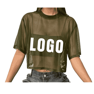 Plain <b>Crop</b> <b>Tops</b> for Women's <b>mesh</b> T-Shirt Cotton Short Sleeves O-Neck Summer With Custom Design Breathable T Shirt for Women's - Product Image 2